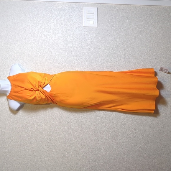 ASOS Design orange satin cut out sleeveless tie back midi dress - Picture 5 of 14